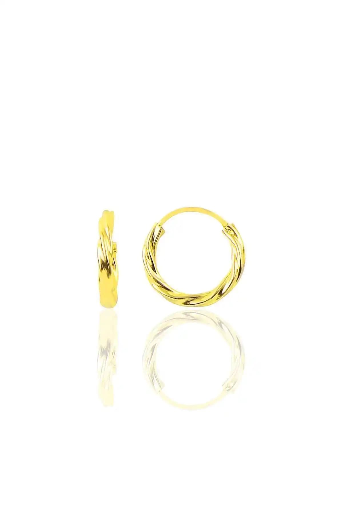 Söğütlü Silver 14 mm Burgu Modeli Altın Renkli Gümüş Halka Küpe Şıklık ve Dayanıklılık İçin