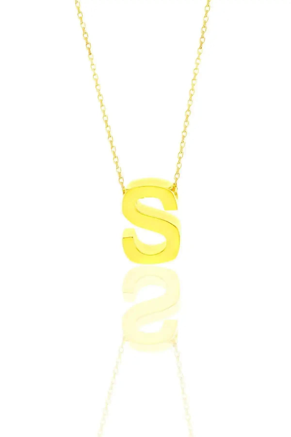 Söğütlü Silver 3 Boyutlu Minimal S Harf Gümüş ve Altın Detaylı Kolye