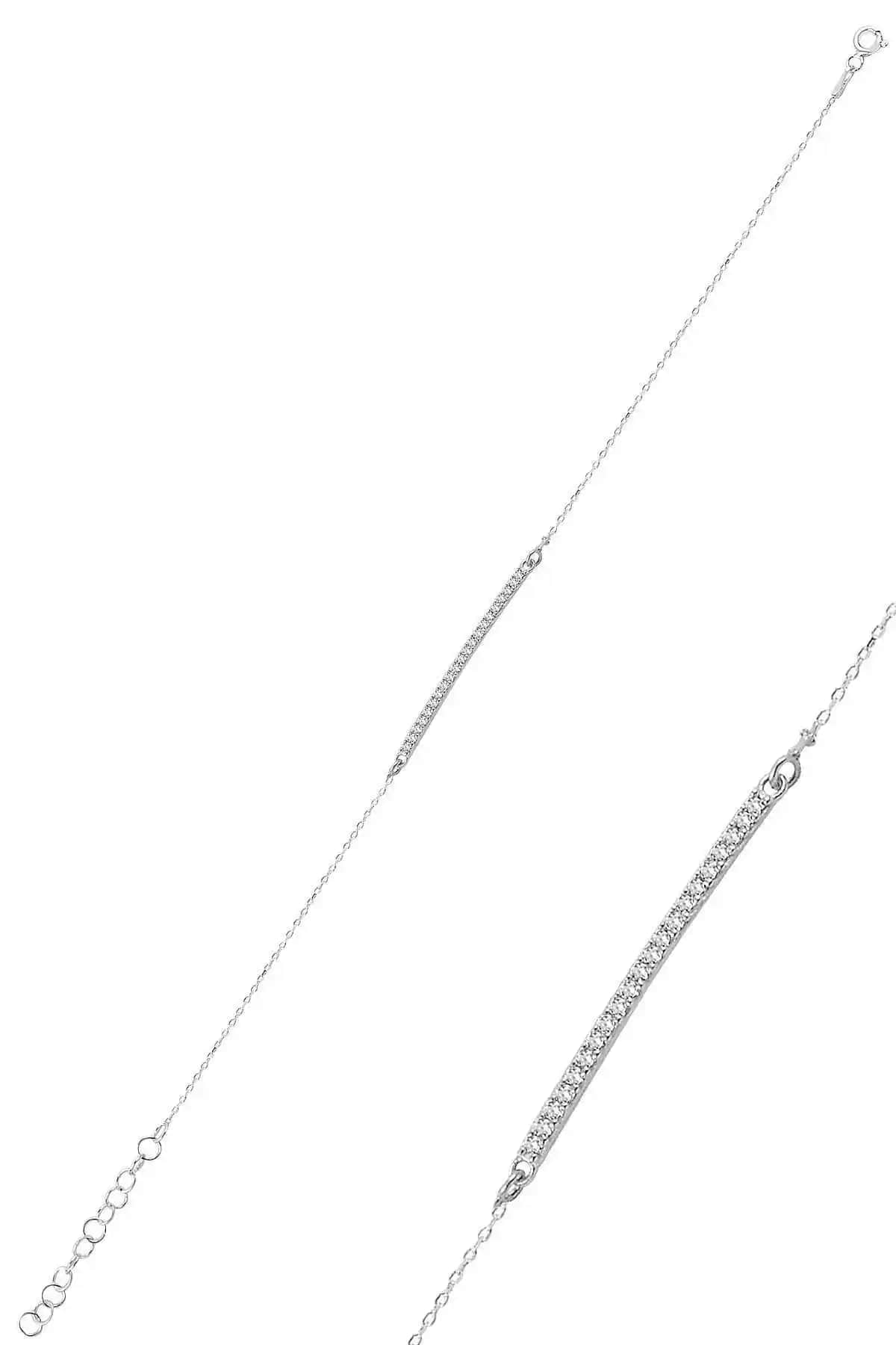 Söğütlü Silver Çubuk Model Zirkon Taşlı Rodyum Kaplama Gümsü Bileklik İnce ve Zarif Tasarım