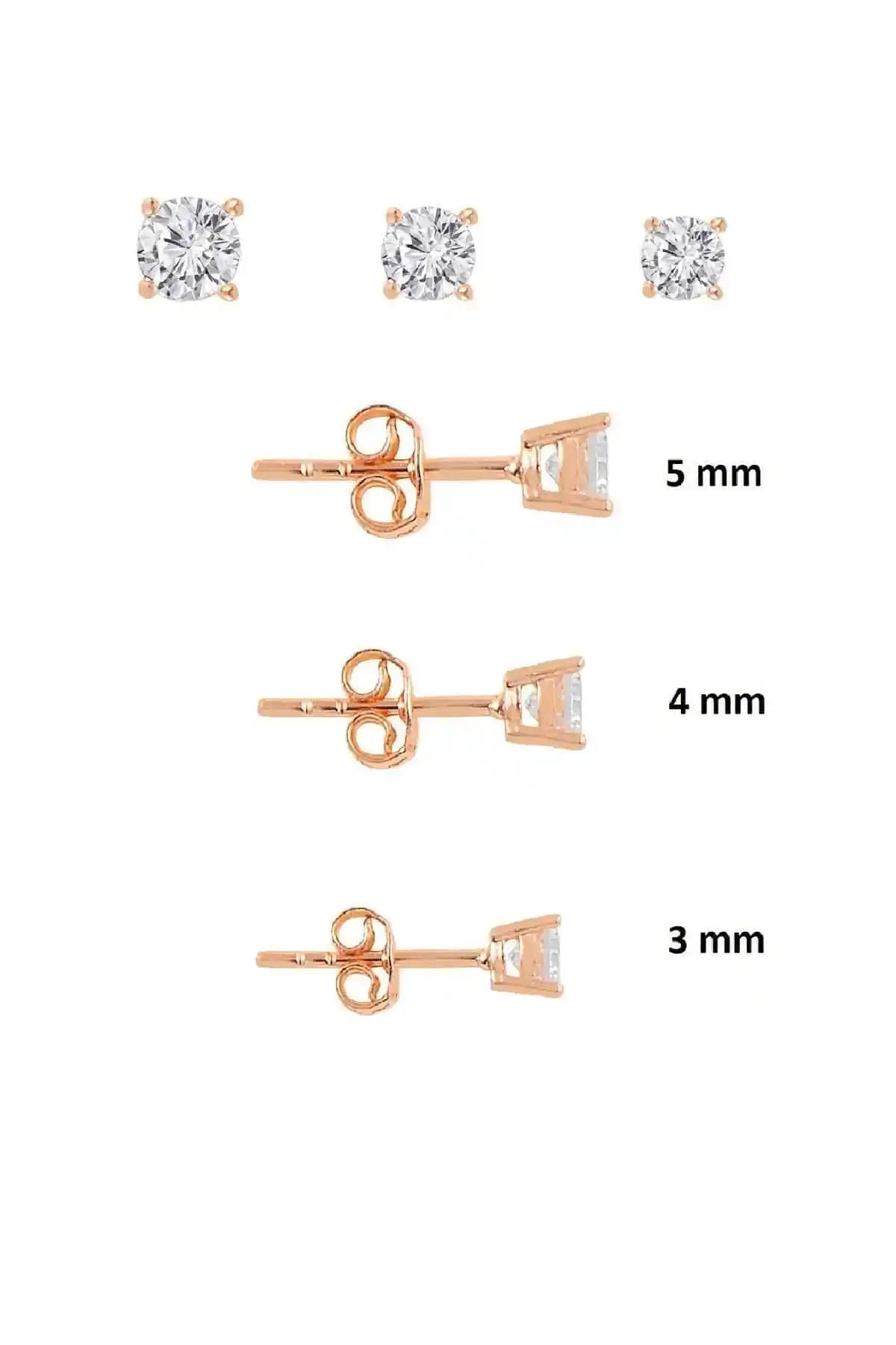 Söğütlü Silver Gümsü Rose Pırlanta Montürlü 3 Boy Tektaş Kombin Küpeler