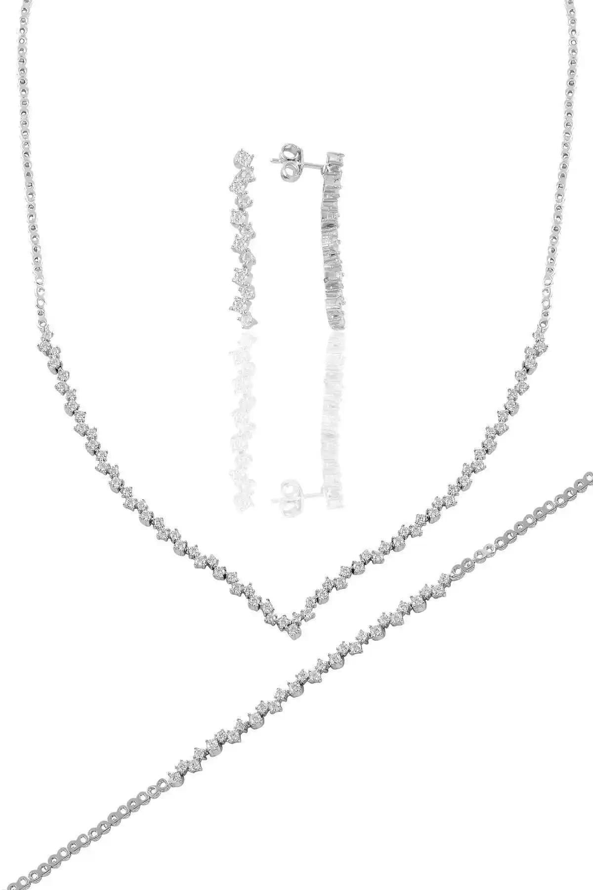 Söğütlü Silver Gümüş Beyaz Altın Rodyumlu Pırlanta ve Zircon Taşlı Takım