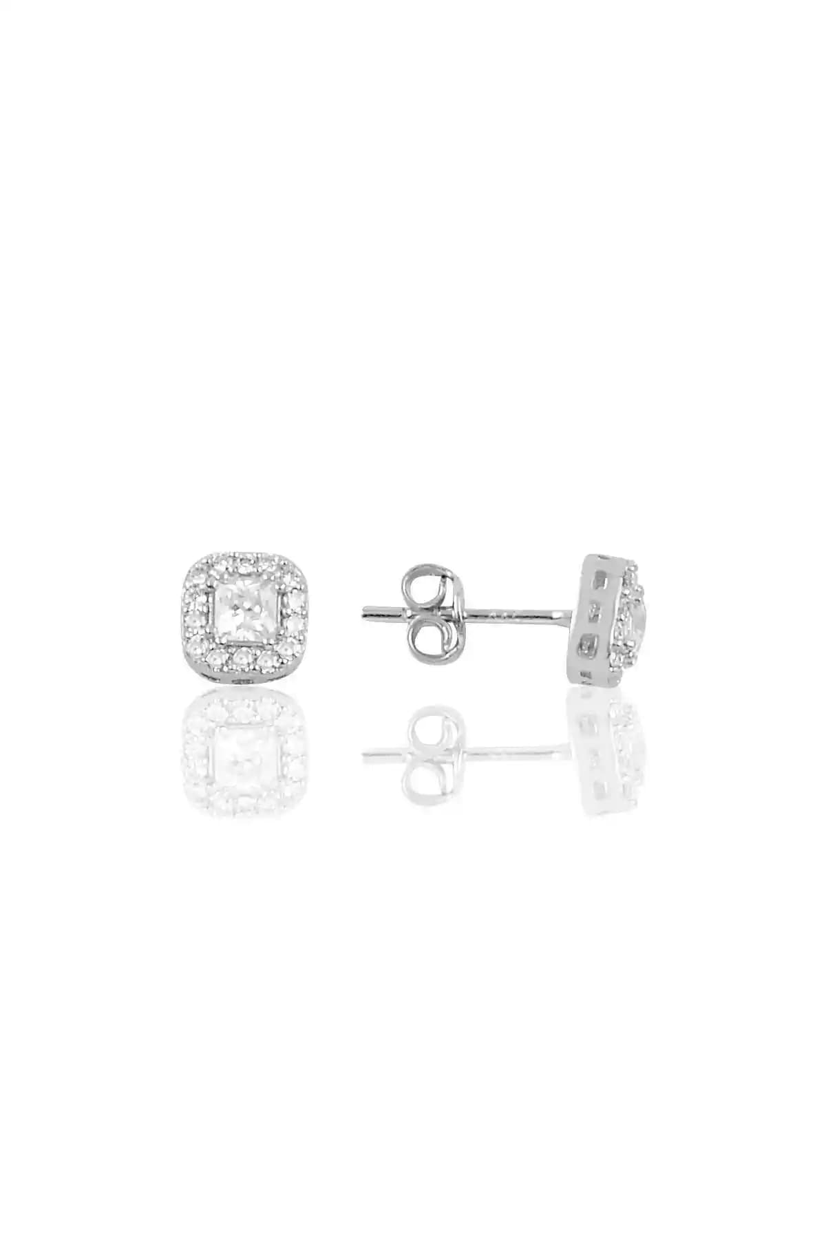 Söğütlü Silver Gümüş Rodyumlu Kare Taşlı Küpe Sgtl10282rdj