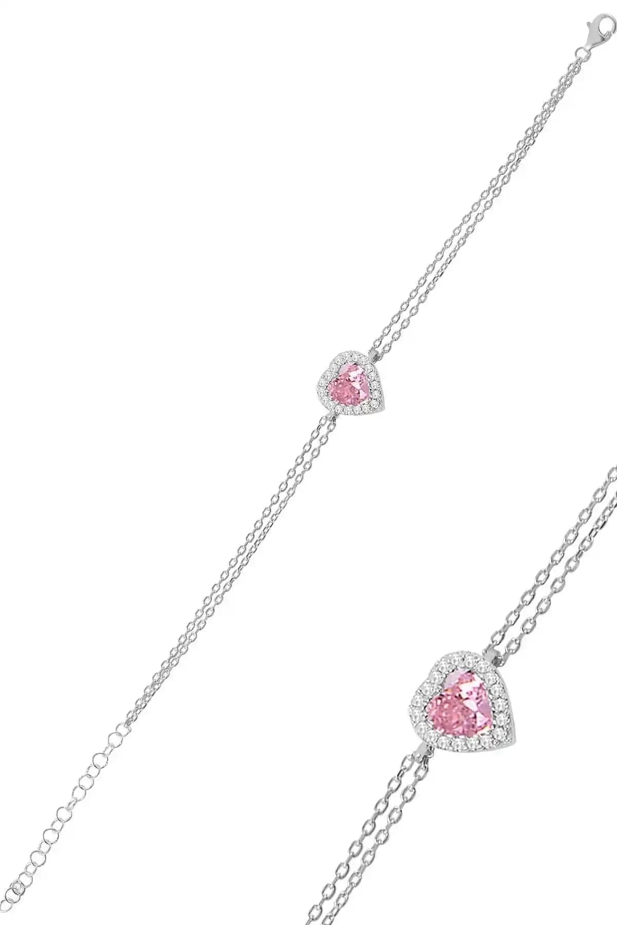 Söğütlü Silver Gümüş Rodyumlu Pembe ve Zirkon Taşlı Kalp Bileklik Karşılaştırması