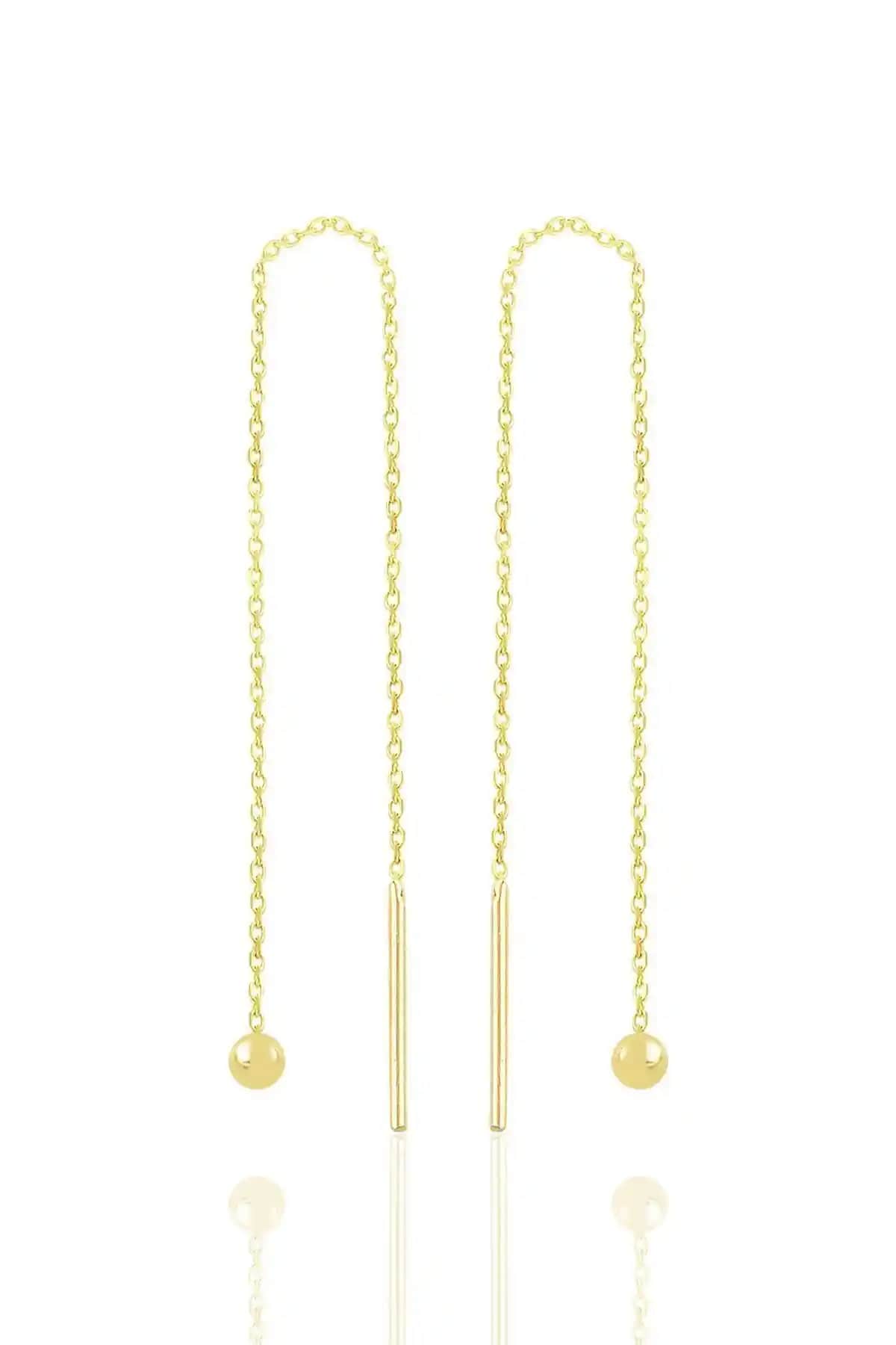 Söğütlü Silver Gümüş ve Altın Yalızlı Zincirli Küpe Modern ve Zarif Tasarım