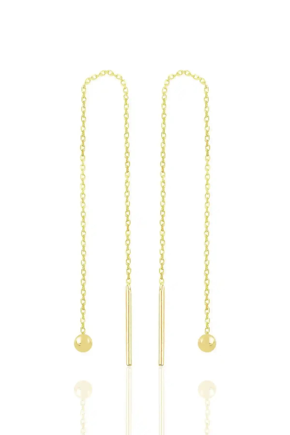 Söğütlü Silver Gümüş ve Altın Yalızlı Zincirli Küpe Modern ve Zarif Tasarım