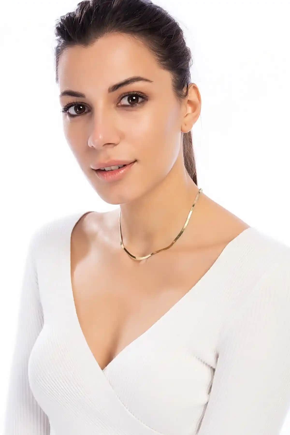 Söğütlü Silver İtalyan Yassı Zincir Sarı 45 Cm Zarif ve Dayanıklı Takı Aksesuarı