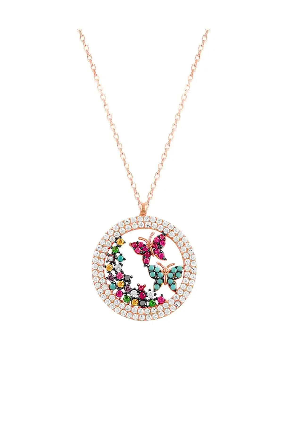 Söğütlü Silver Kadın 925 Ayar Gümüş Renkli Kelebek Kolye İnce ve Zarif Tasarım