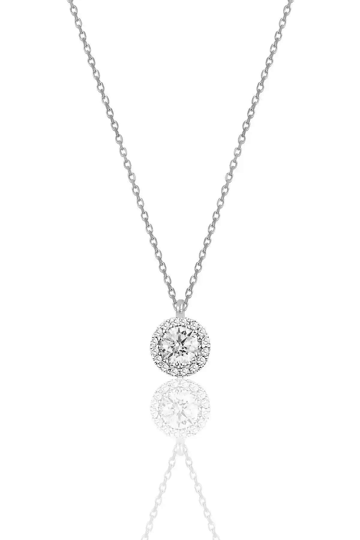 Söğütlü Silver Kadın Güldüş Pırlanta Montürlü Tek Taş Kolye En Güncel Tasarım