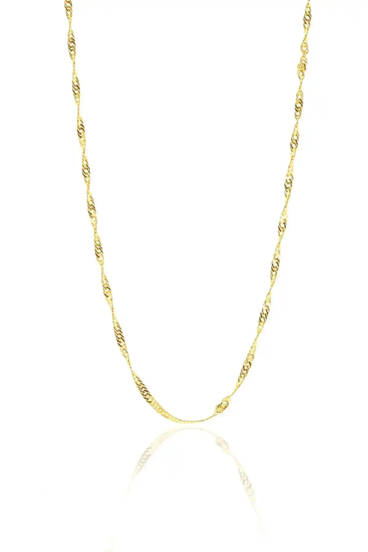 Söğütlü Silver Kadın Gümüş Altın Renkli Singapur Modeli Zincir 60 Cm Şık ve Dayanıklı Tasarım