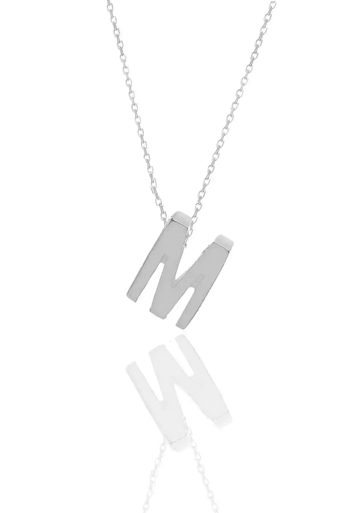 Söğütlü Silver Rodyum Kaplama Minimal M Harf Kolye Yüksek Kalite ve Şıklık