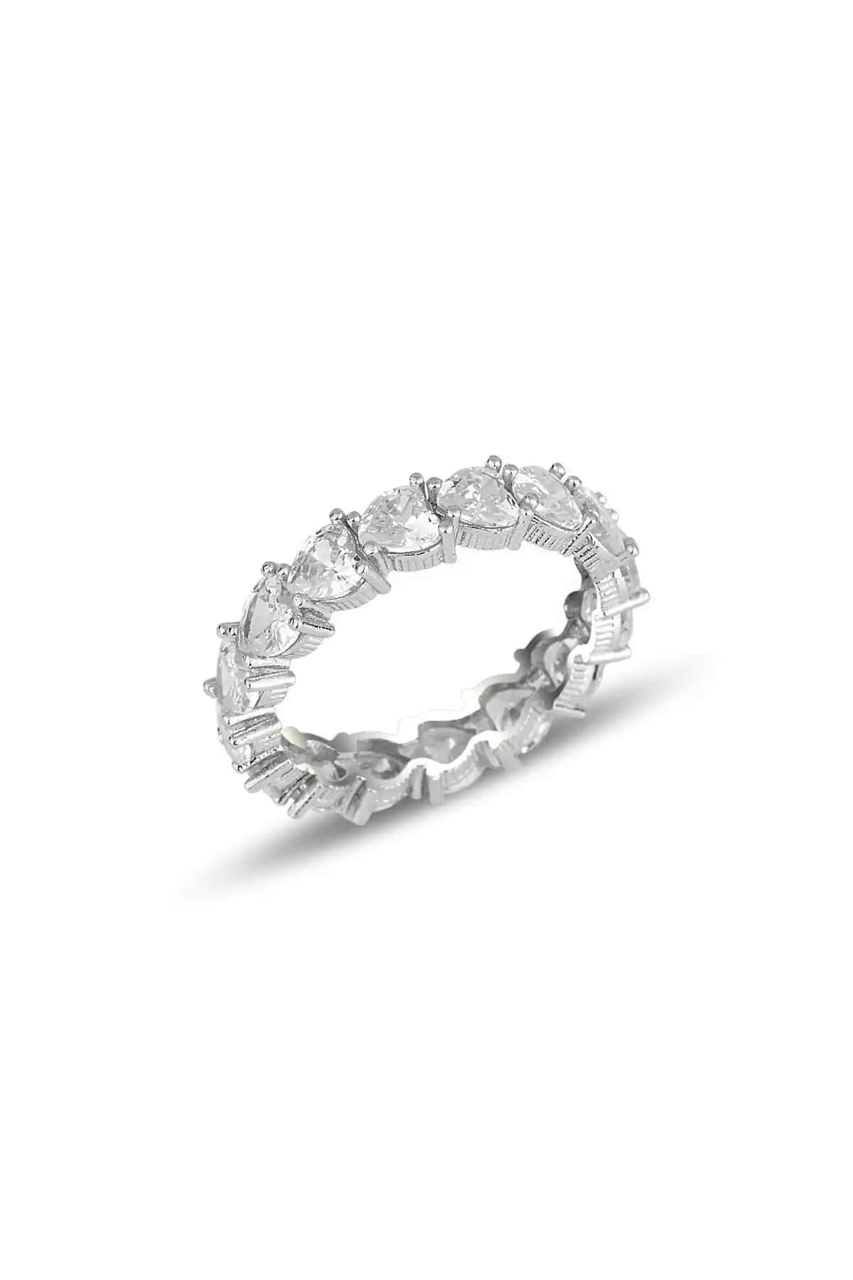 Söğütlü Silver Rodyum Kaplama Pırlanta Montürlü Kalp Kesim Zirkon Yüzük
