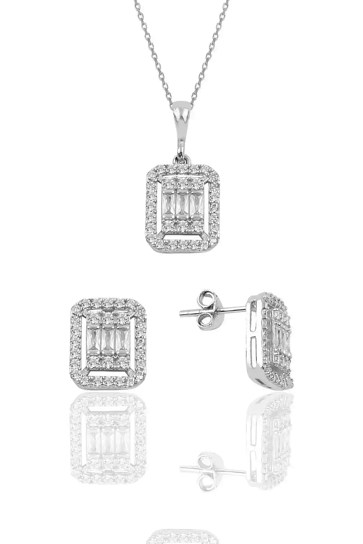 Söğütlü Silver Rodyumlu Baget Taşlı Ikili Set Zarif ve Modern Takı Tasarımı