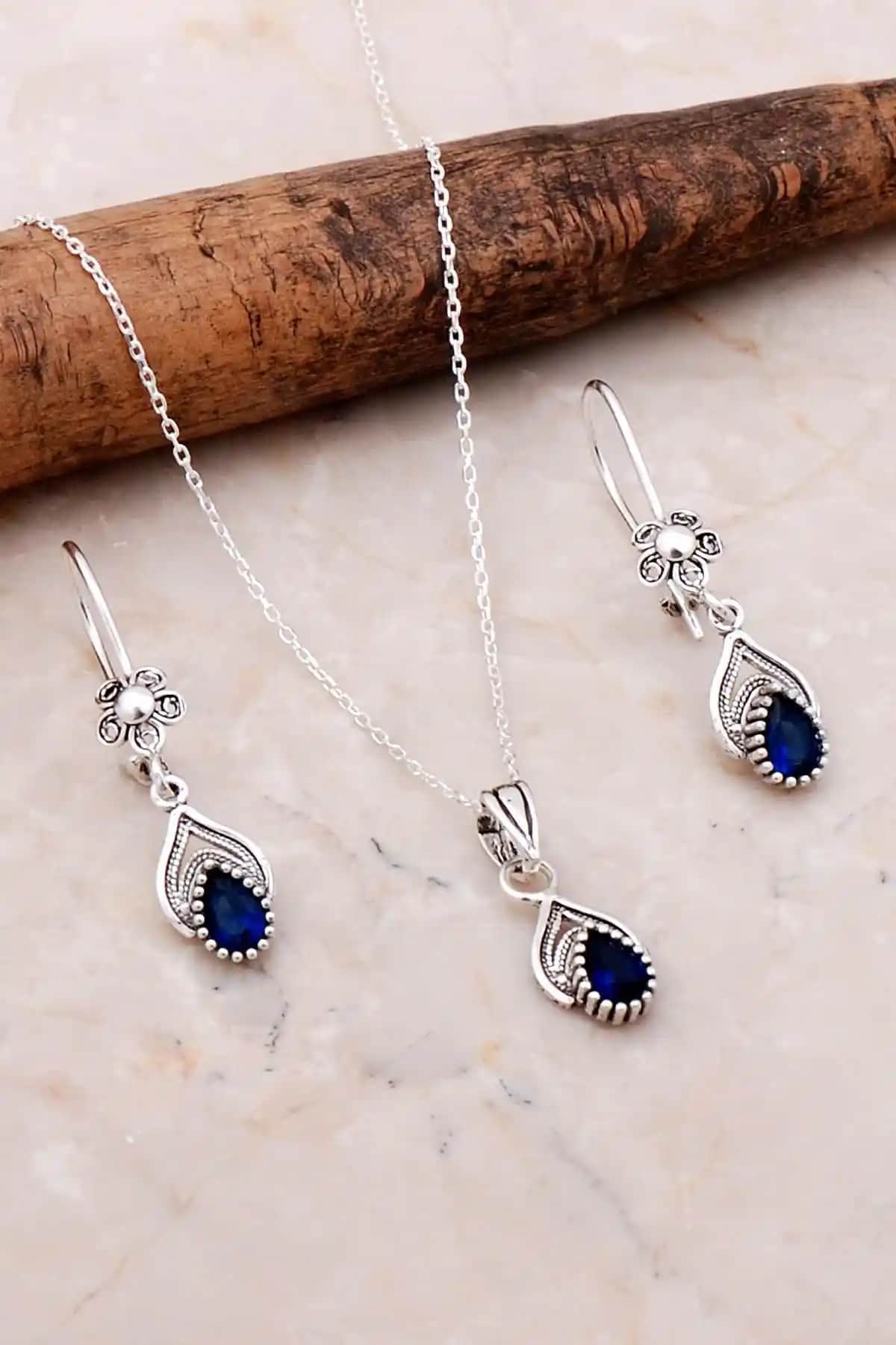 Sümer Telkari Safir Seti Gümüş Takı, Zarif ve Dayanıklı Tasarım, Özel Günler İçin Uygun