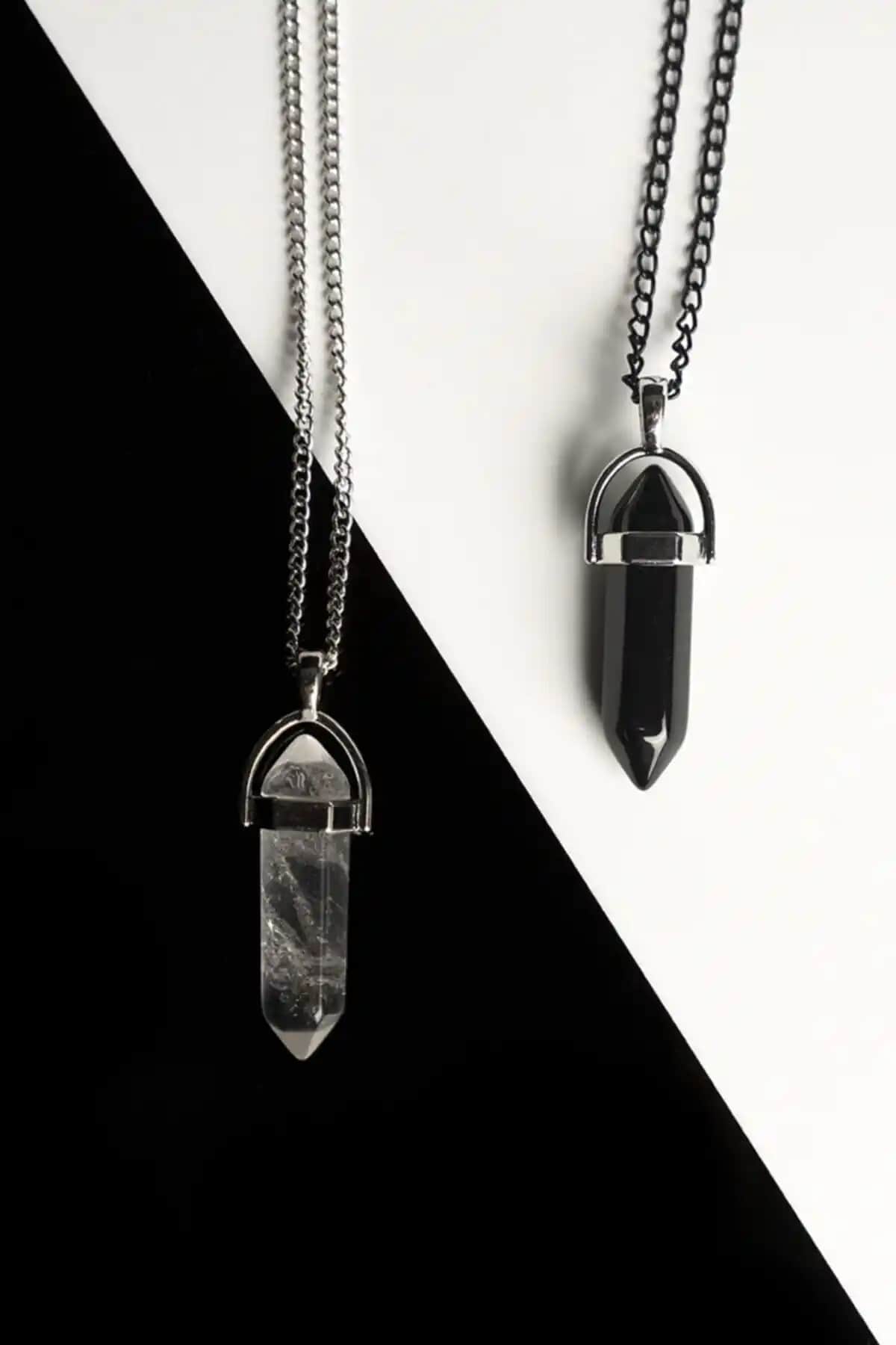 Taşmeran Kristal Kuvars ve Oniks Doğal Taşlı Çift Sevgili Kolyesi: Şıklık ve Anlamlılık Bir Arada