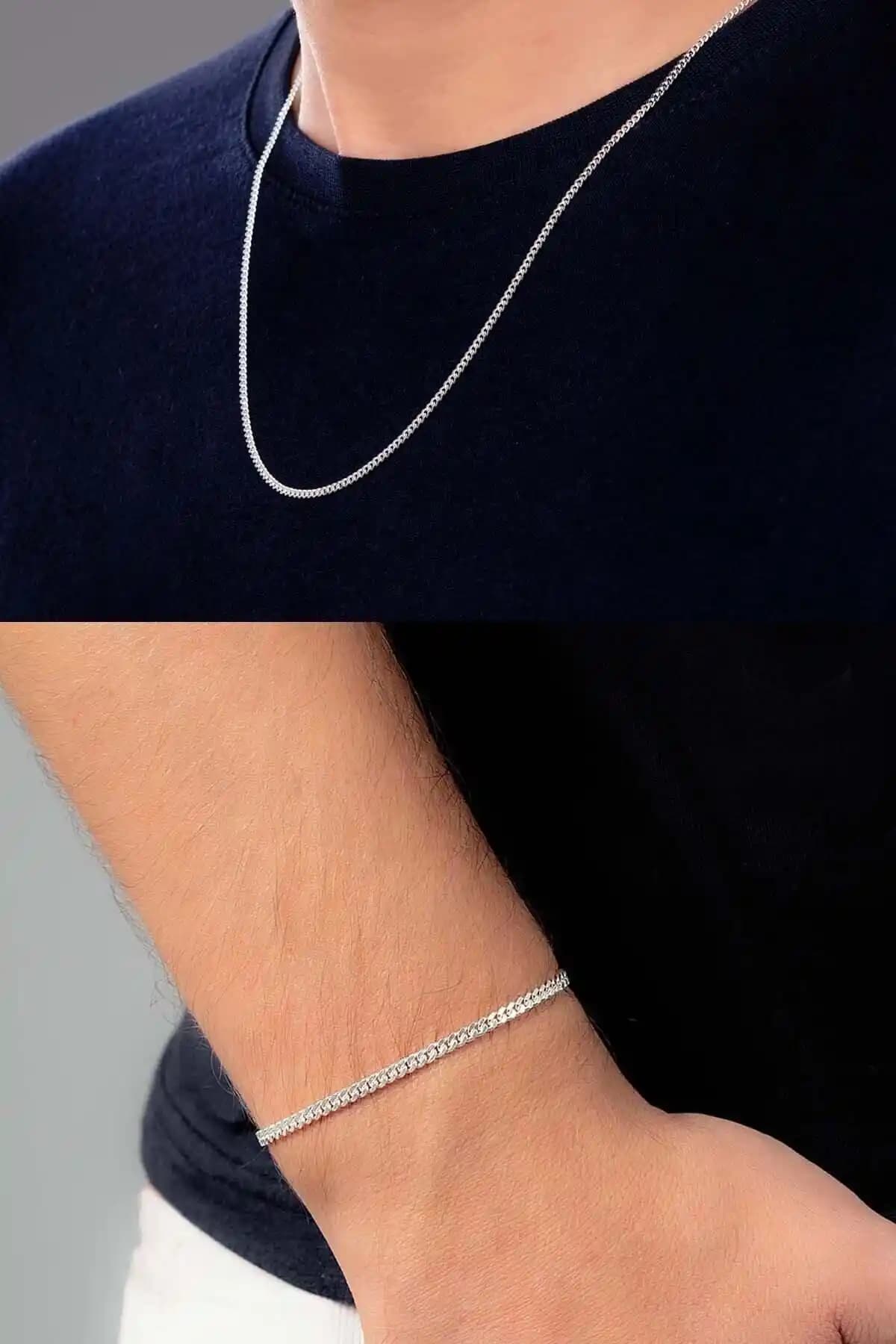 Ventino Silver 3mm Gurmet 925 Ayar Erkek Zincir ve Bileklik Seti Şık ve Dayanıklı Tasarım