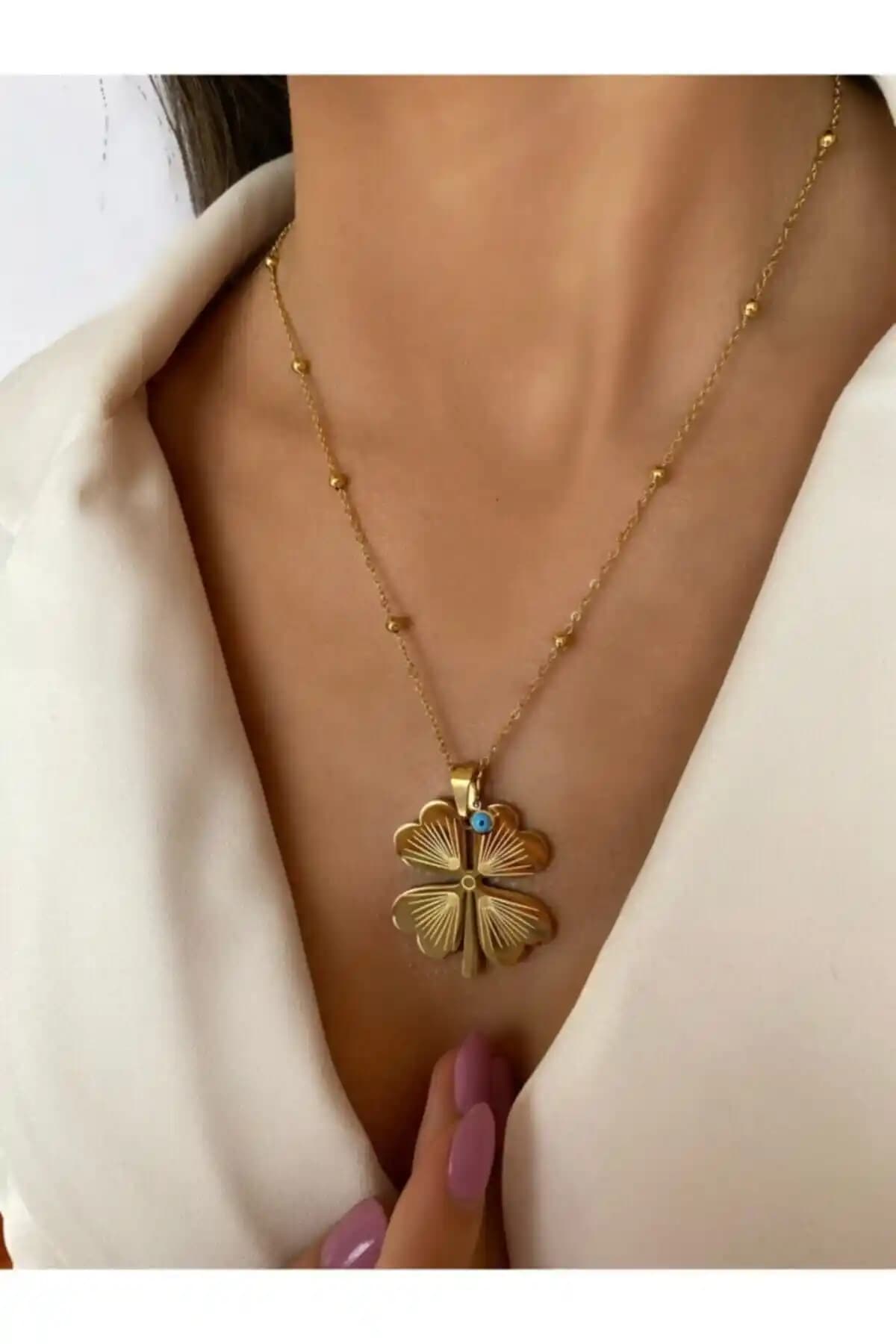 X-Lady Accessories Altın Renk 4 Yapraklı Yonca Uzun Arpa Kolye Şıklık ve Zarafet Sunar