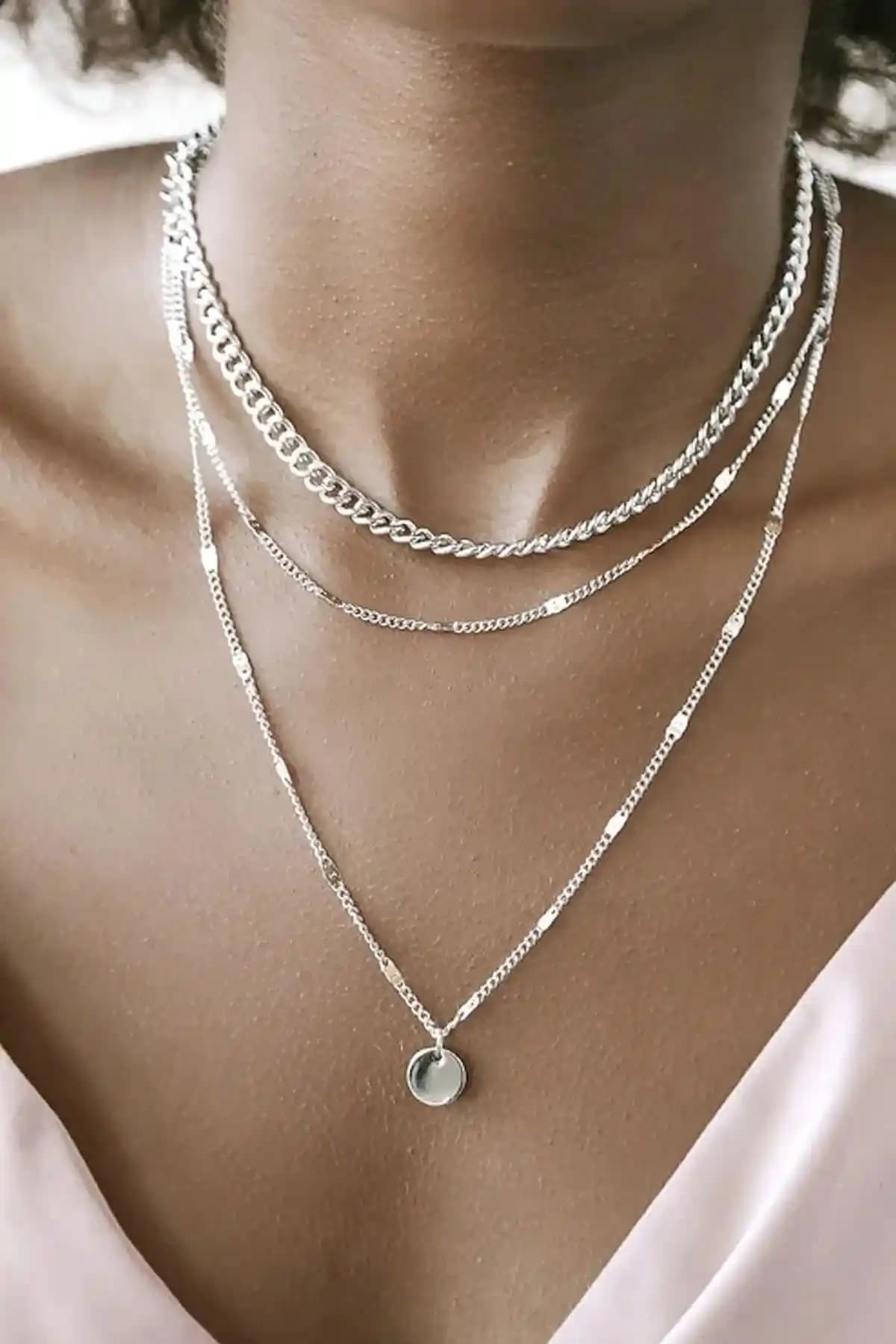 X-Lady Accessories Kadın Katlı Zincir Pullu Gümüş Renkli Kolye Şık ve Zarif Tasarım