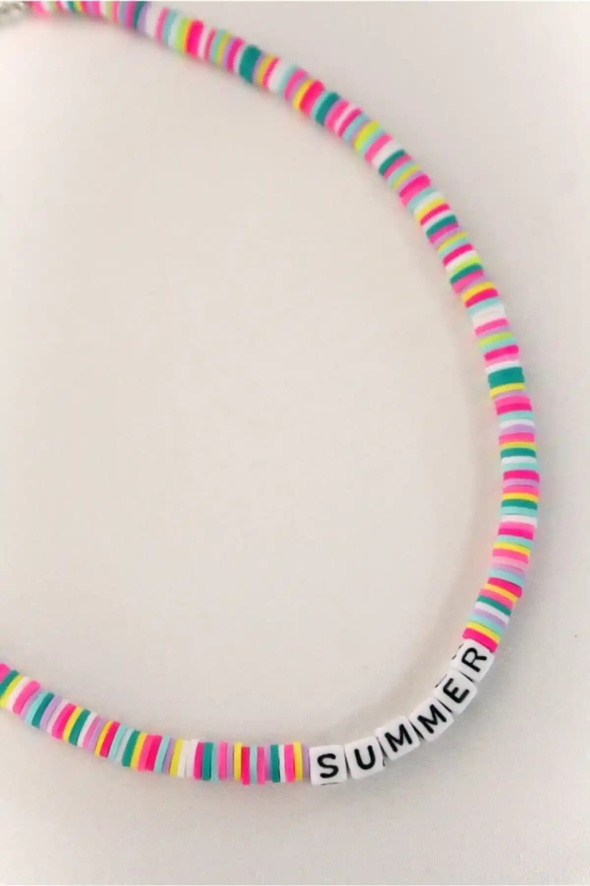 ZEFLAZER Summer Renkli Fimo Boncuk Kolye Yaz Aylarının Enerjisini Yansıtır