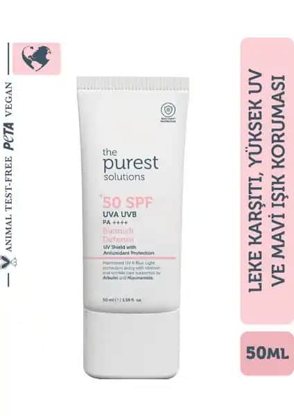 The Purest Solutions: Leke Karşıtı Cilt Tonu Eşitleyici Güneş Koruyucu Krem SPF 50
