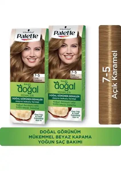 Palette Kalıcı Doğal Renkler Saç Boyası 7-5 Açık Karamel ile Sağlıklı ve Parlak Saçlar
