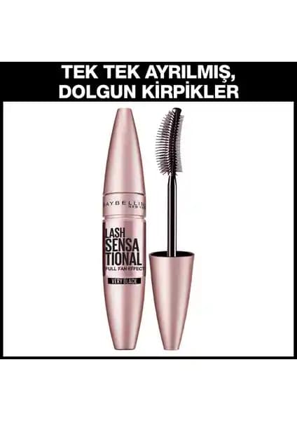 Maybelline New York Lash Sensational Yelpaze Etkili Siyah Maskara ile Hacimli Kirpikler