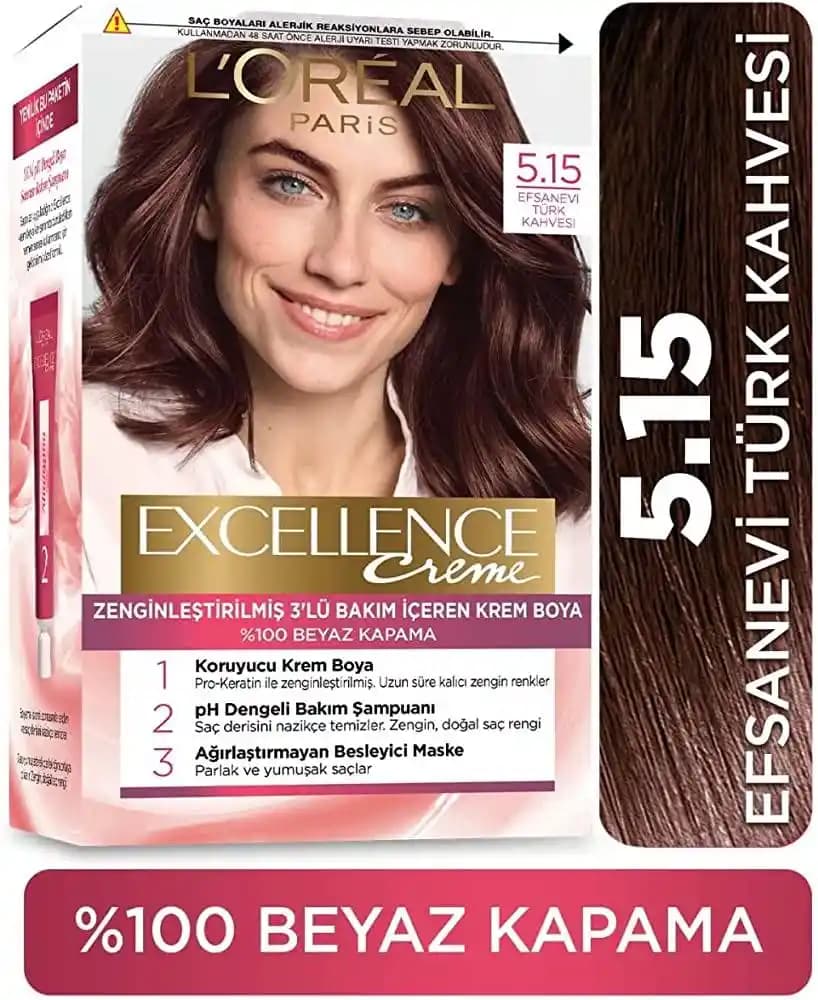 Loreal Excellence Creme 5.15 Efsanevi Türk Kahvesi Saç Boyası: Doğal ve Kalıcı Kahverengi Tonlar