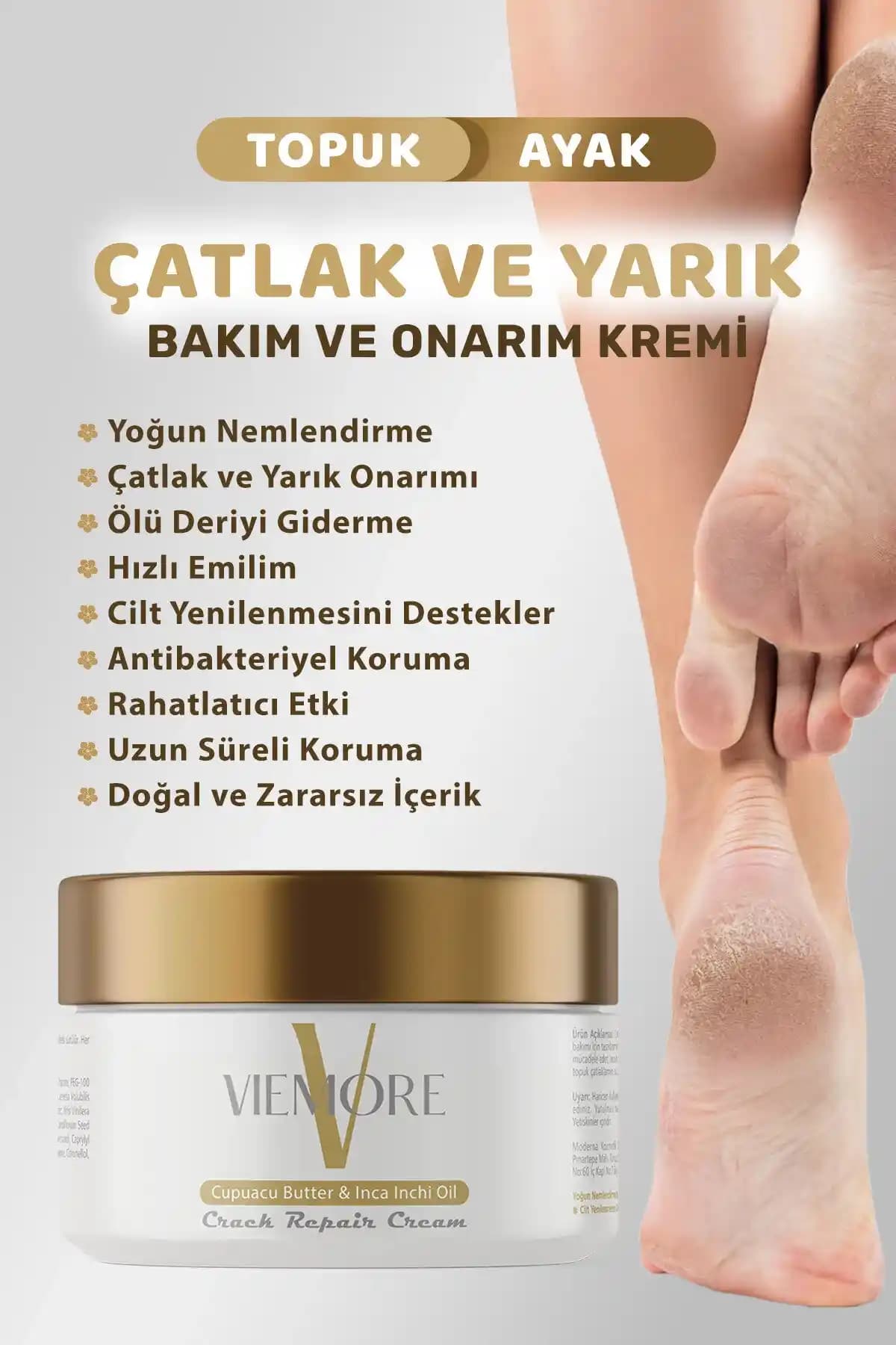 Viemore Topuk Kremi ile Topuk Çatlaklarına Etkili ve Yoğun Nemlendirme Sağlayın