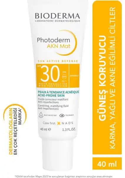 Bioderma Photoderm AKN Mat SPF30: Yağlı ve Akne Eğilimli Ciltler İçin Güneş Kremi