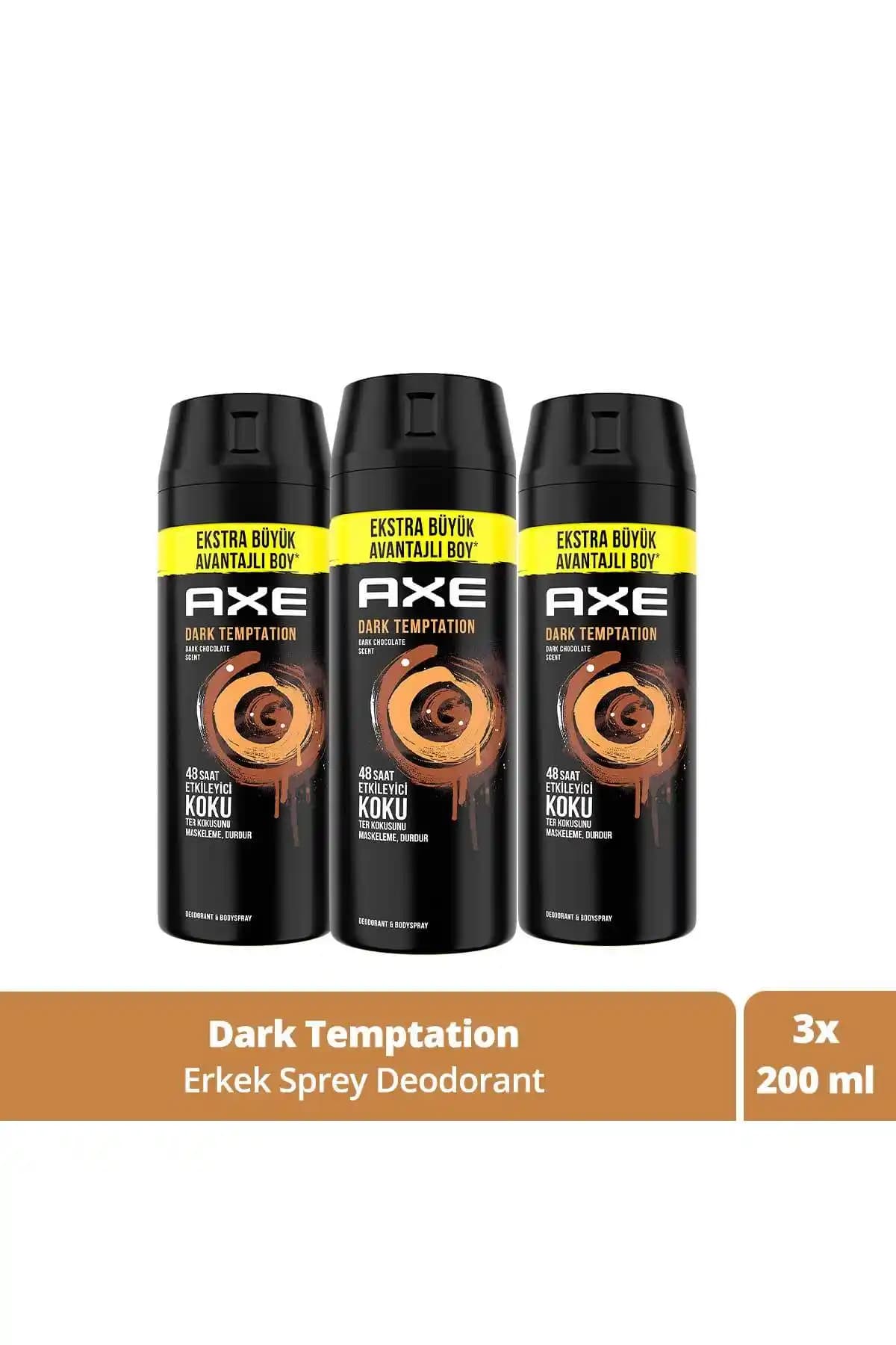Axe Erkek Sprey Deodorant Dark Temptation 200 ml x3 - Kalıcı ve Alkolsüz Koruma