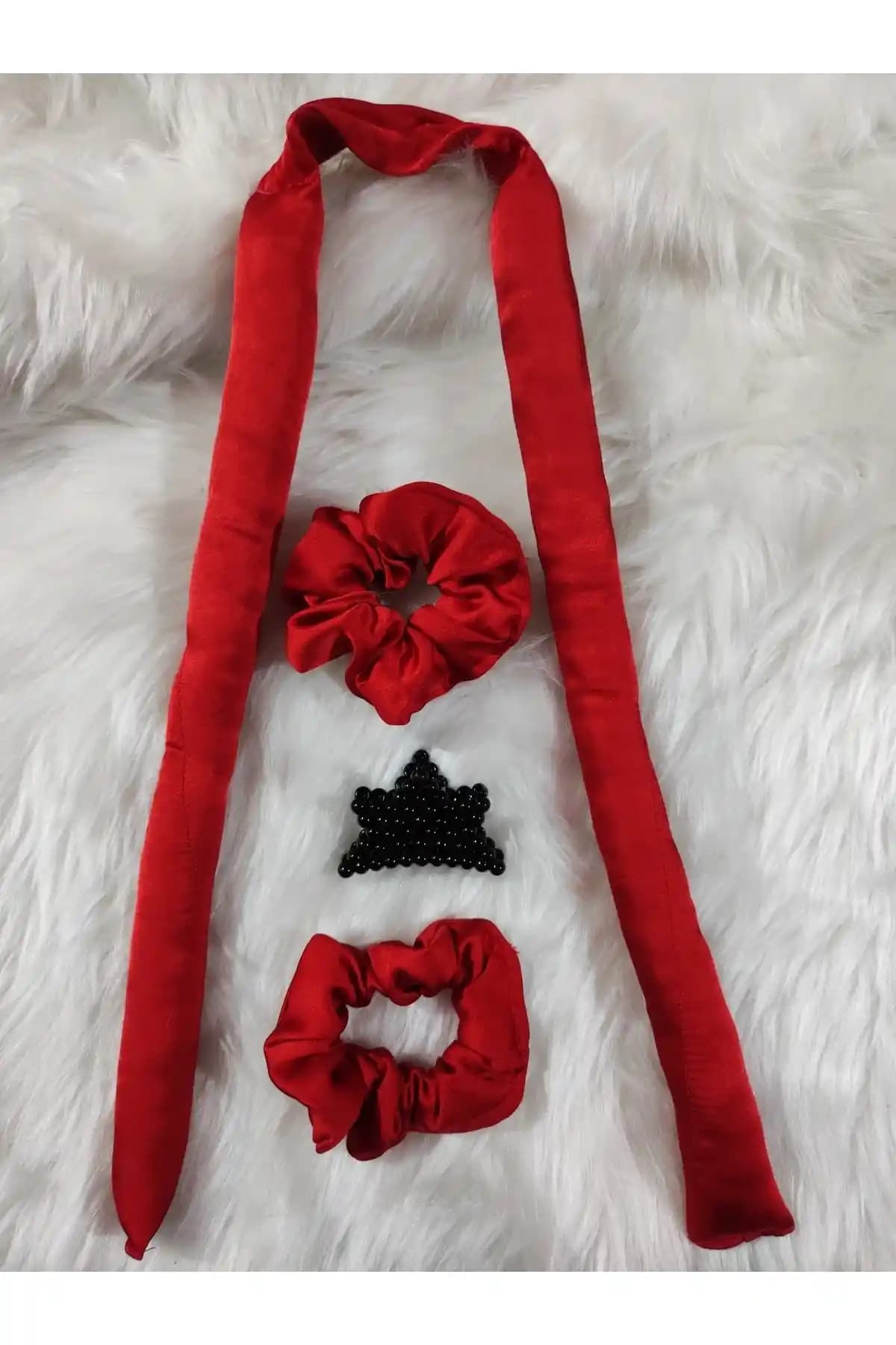 Elvin Aksesuar Kırmızı Isısız Saç Şekillendirici Saç Sosisi ile Doğal Bukleler