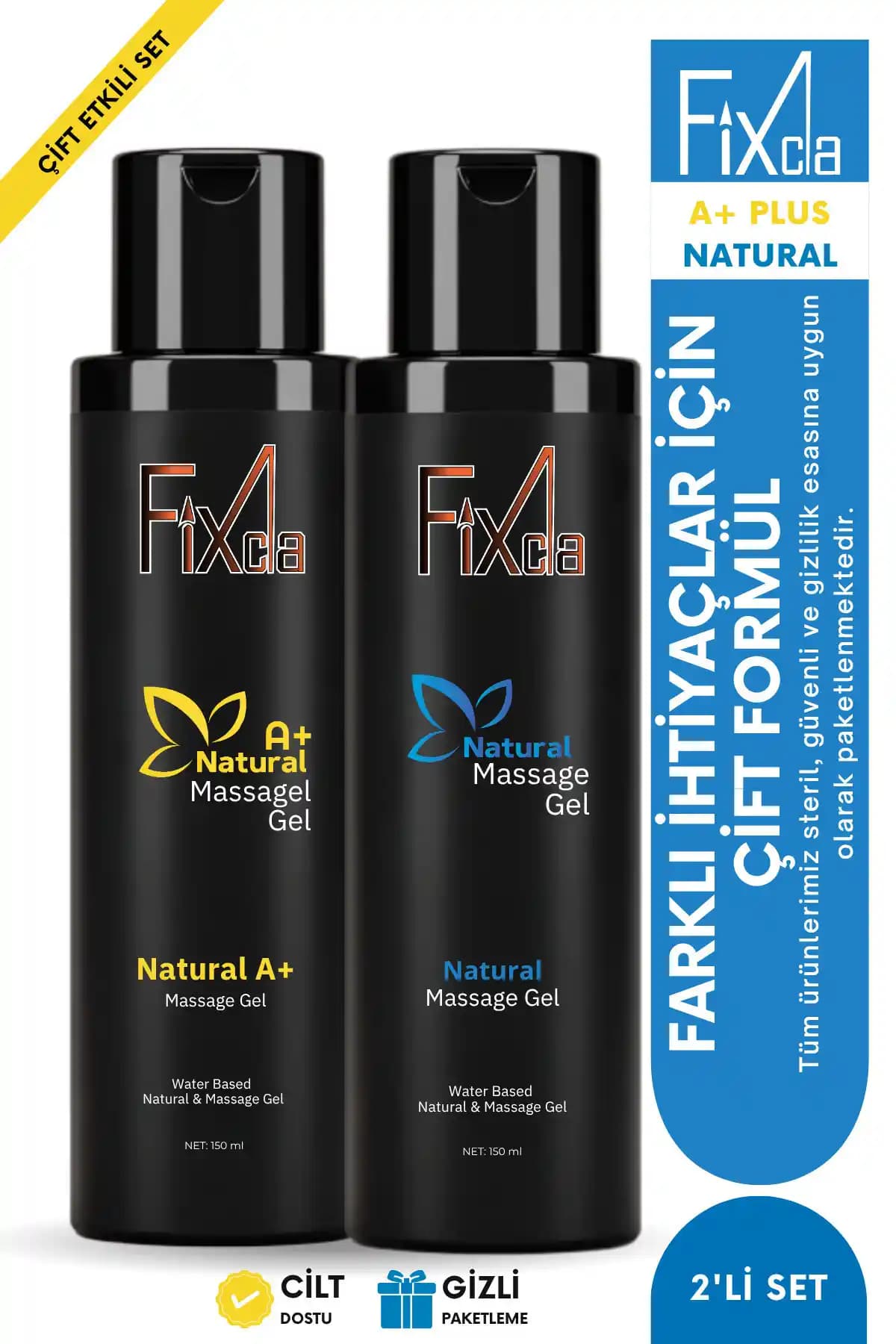 FixCla Natural & A+ Plus Su Bazlı Çift Etkili Kayganlaştırıcı Jel Seti 150 ml x 2