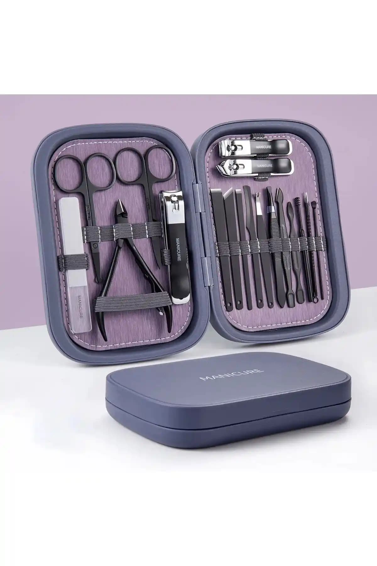 Gaman 18 Parça Mor Profesyonel Çok Fonksiyonlu Paslanmaz Karbon Çelik Tırnak Makası Seti