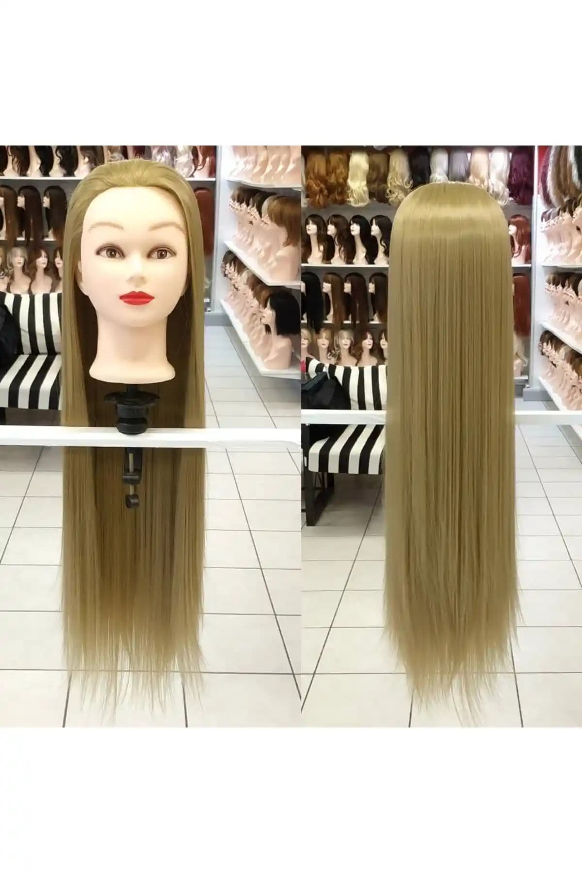 My Hair Türkiye Fiber Sentetik Kuaför Eğitim Mankeni Küllü Açık Sarı 70 cm