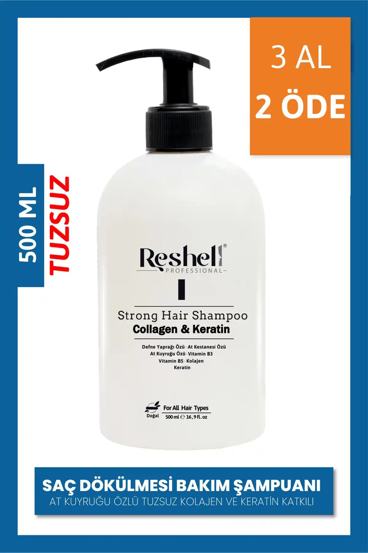 Reshell Saç Dökülmesi Bakım Şampuanı 500 ml - At Kuyruğu, Kolajen ve Keratin İçerikli