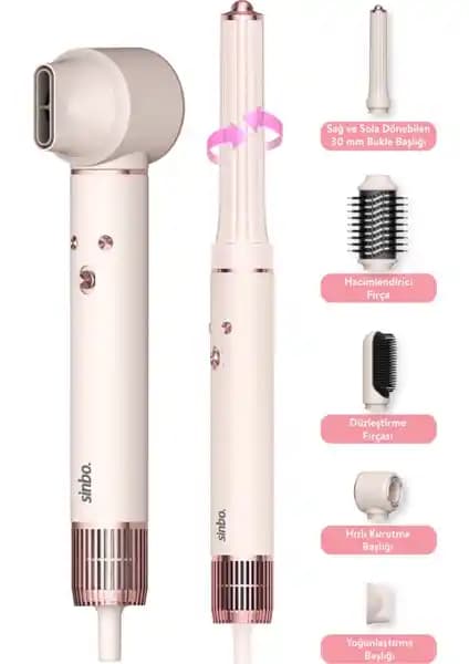 Sinbo Pro Compact Uzun Multi-Styler SHD-1719: 5in1 Saç Şekillendirici ve Kurutucu