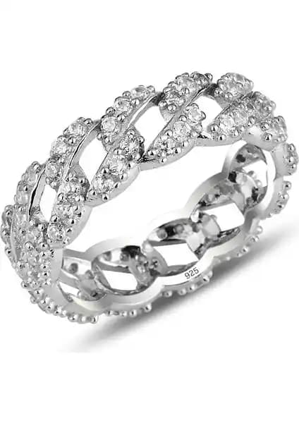 Söğütlü Silver 925 Ayar Gümüş Rodyumlu Zirkon Taşlı Zincir Modeli Yüzük