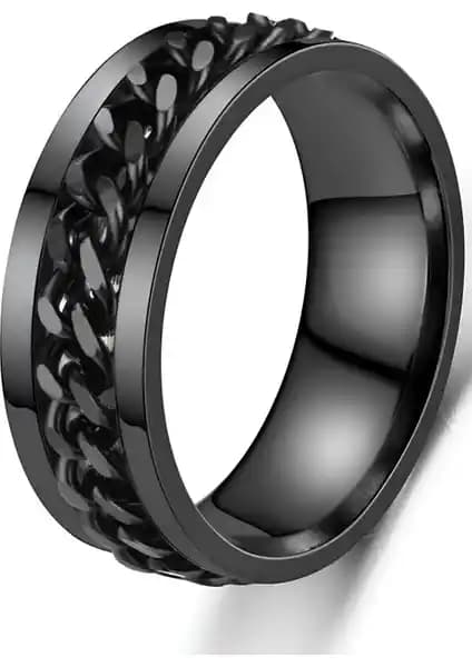 Takı Dükkanı Ortası Dönebilen Zincirli Erkek Kadın Anti-stres Çelik Alyans Yüzük CL43