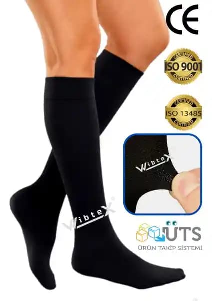 Wibtex Diz Altı Varis Çorabı Siyah Kapalı Burun Orta Basınç CCL2 Çift Bacak