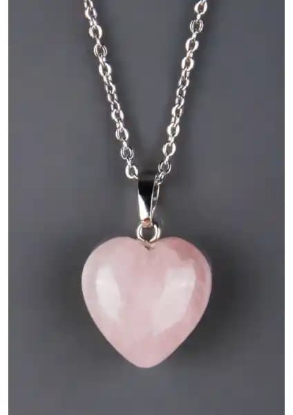 Alibaba Pembe Kuvars Kalp Kolye Doğal Taş Takı Estetik ve Şık Tasarım
