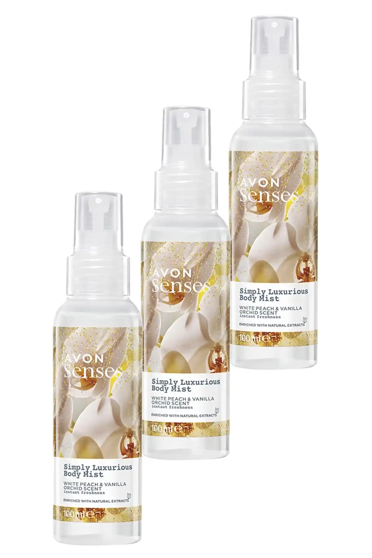 Avon Simply Luxurious Beyaz Şeftali ve Vanilya Orkide Kokulu Vücut Spreyi Seti 3x100ml