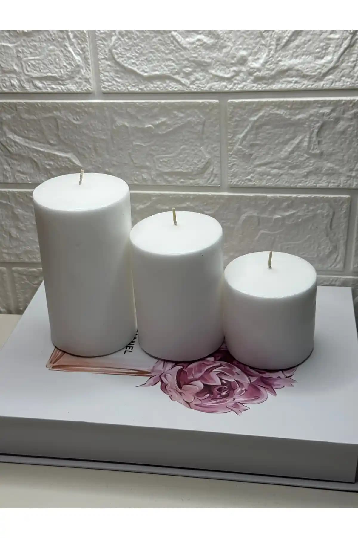 BayCazip Beyaz Silindir Mum Seti 3'lü Dekoratif ve Atmosfer Yaratıcı Tasarım