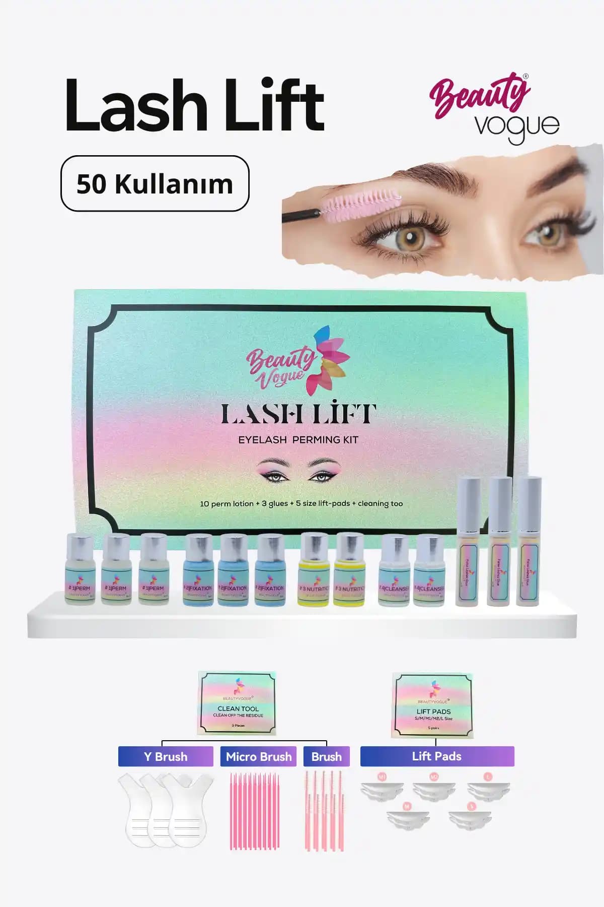Beauty Vogue 50 Kullanımlık Lash Lift Kit: Profesyonel Kirpik ve Kaş Lifting Seti