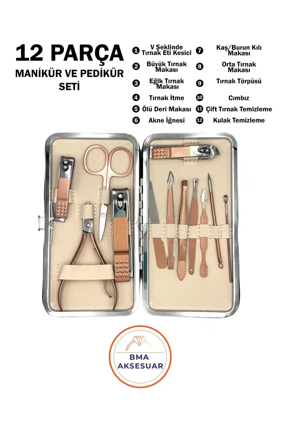 BMA TAKI 12 Parça Manikür ve Pedikür Seti Profesyonel Tırnak Bakımı İçin Uygun