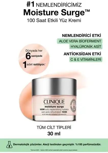 Clinique Moisture Surge 100 Saat Etkili Nemlendirici Yüz Kremi: Derinlemesine ve Uzun Süreli Nem Sağlayan Jel-Krem