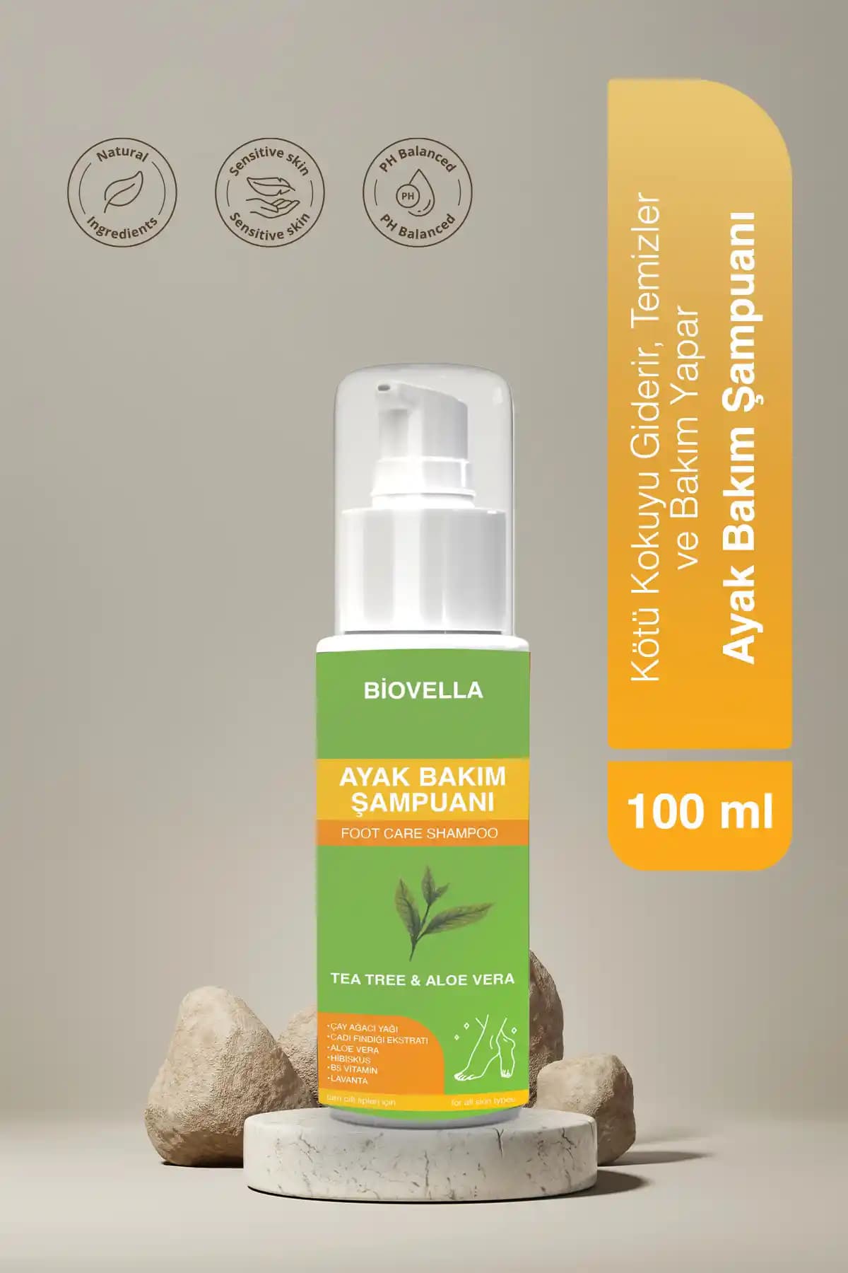 Doğal İçerikli BİOVELLA Ayak Kokusu Giderici Nemlendirici Köpüklü Şampuan