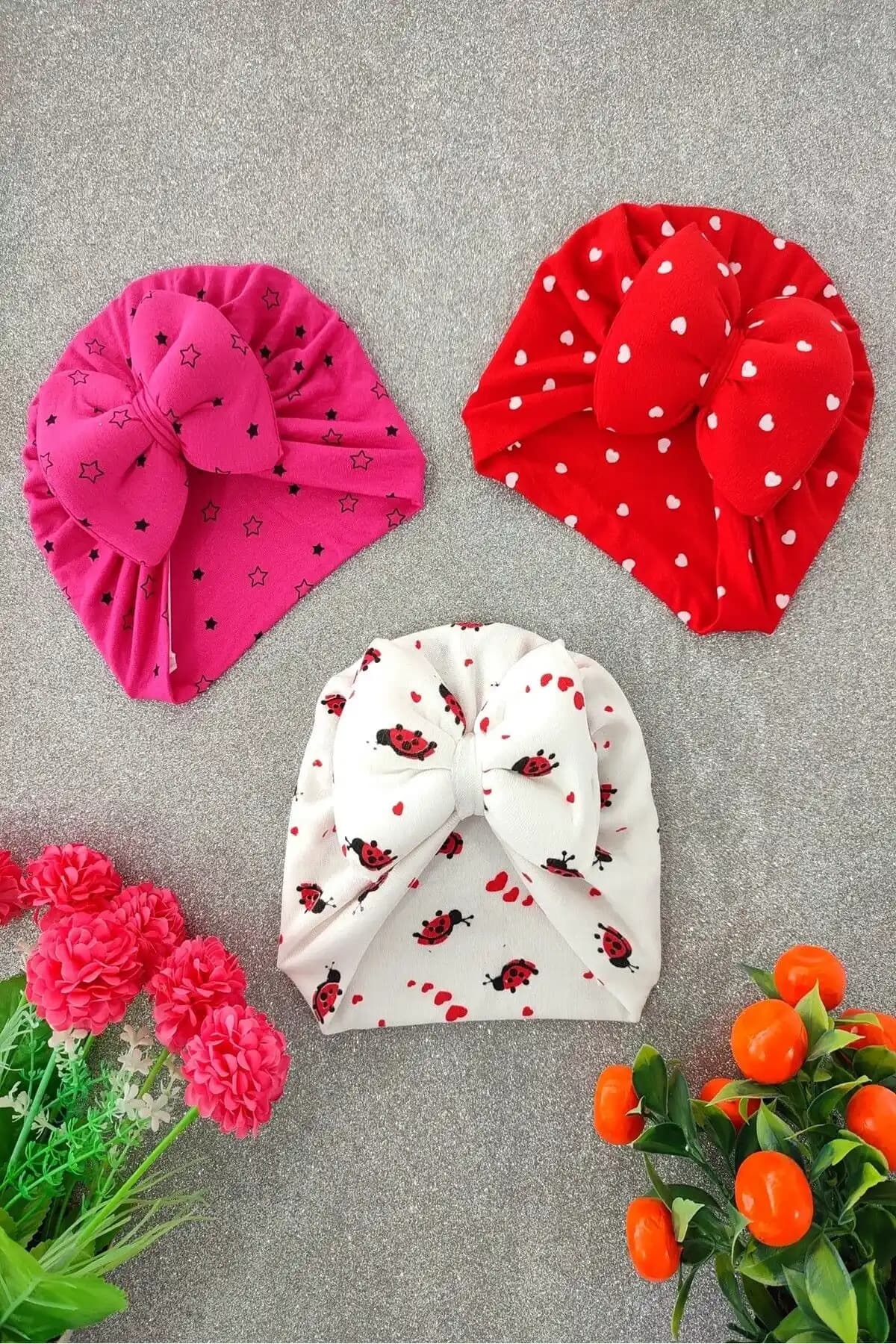 Dubi Renkli Desenli Bebek Kız Bone ve Bandana Seti 6-18 Ay için Şık ve Rahat Tasarım