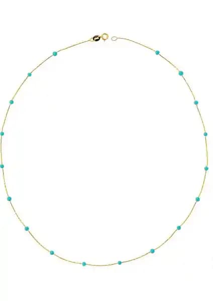 Glorria Altın Turkuaz Taşlı Sıra Kolye: Zarif ve Doğal Güzelliğin Şıklıkla Buluşması