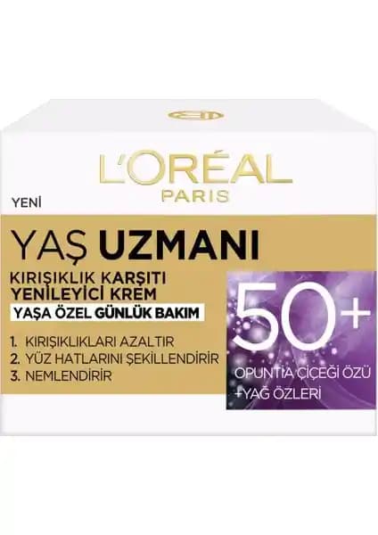 L'Oréal Paris 50+ Kırışıklık Karşıtı Yenileyici Krem: Yaşlanma Belirtilerini Azaltan Cilt Bakım Ürünü