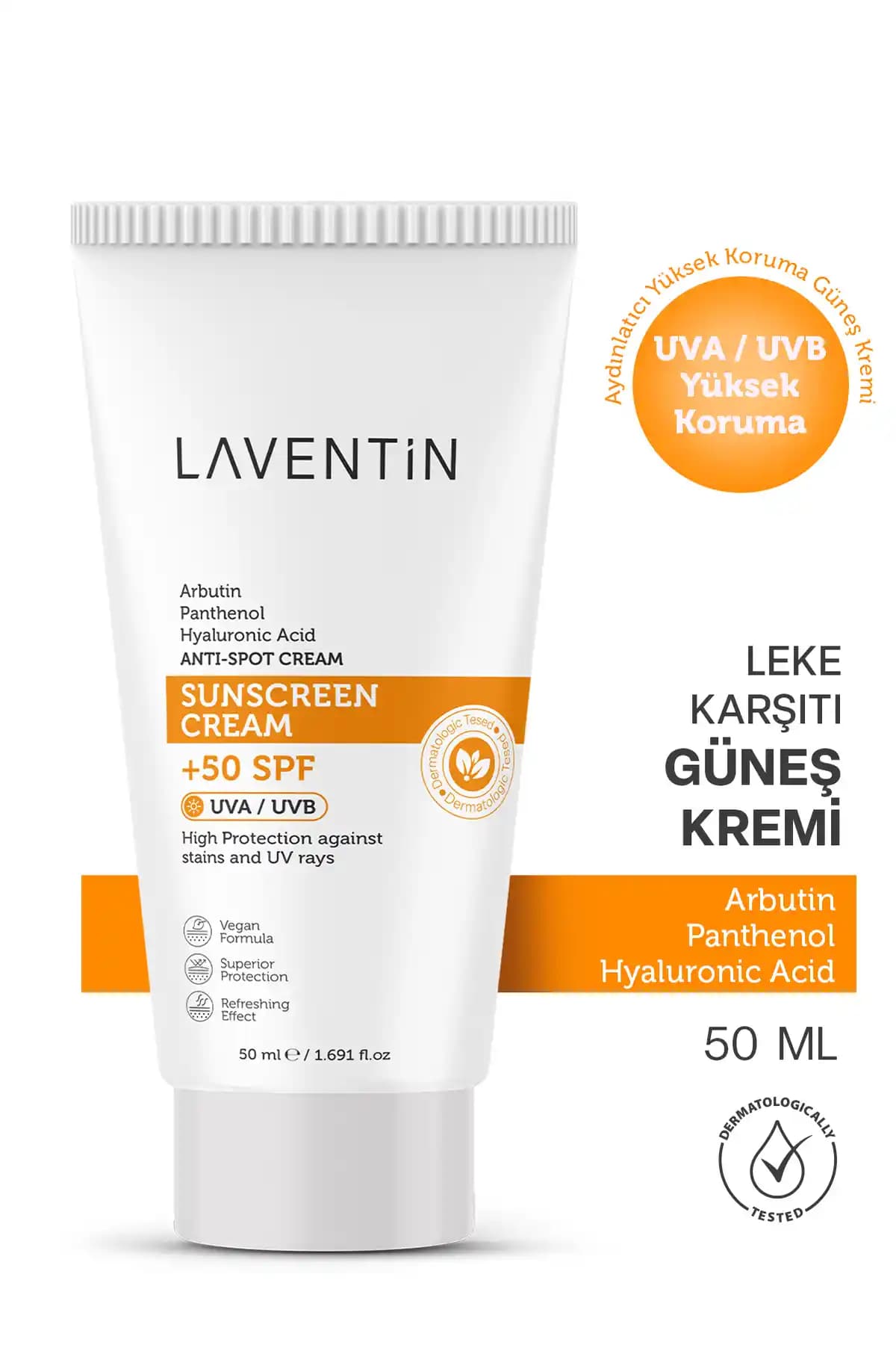 Laventin Leke Karşıtı Güneş Koruyucu ve Ay<dı>nlatıcı Krem 50 ml yüksek koruma ve cilt tonunu eşitleme