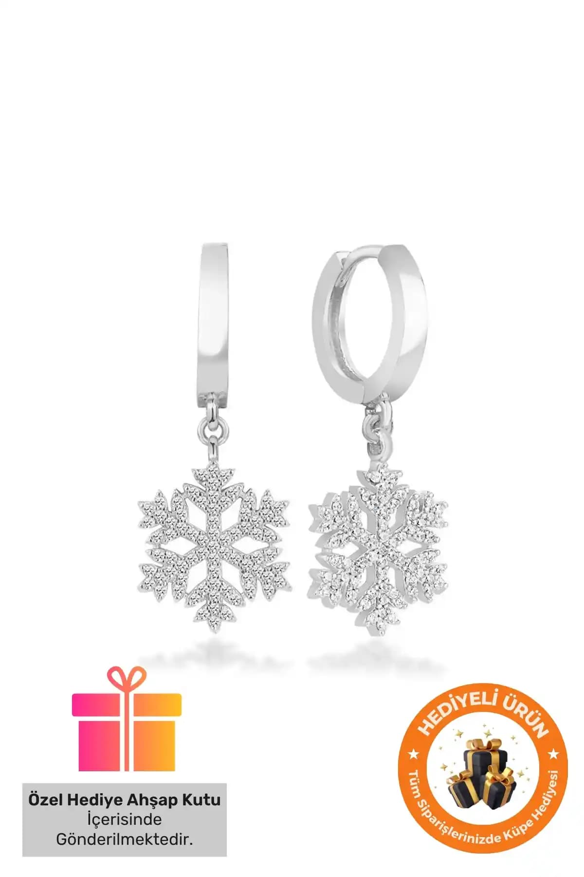 Lucente Jewellery Beyaz Kar Tanesi Gümüş Küpe Sevgililer Günü Hediye Tasarımı